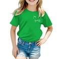 thumbnail image 5 of Bmisegm Girls Tshirts Kids' Cat Print T Shirt Casual Comfortable Top for Boys and Girls Ages 3-12Y Cute Summer Tops 02_Green,5-6 Years, 5 of 5