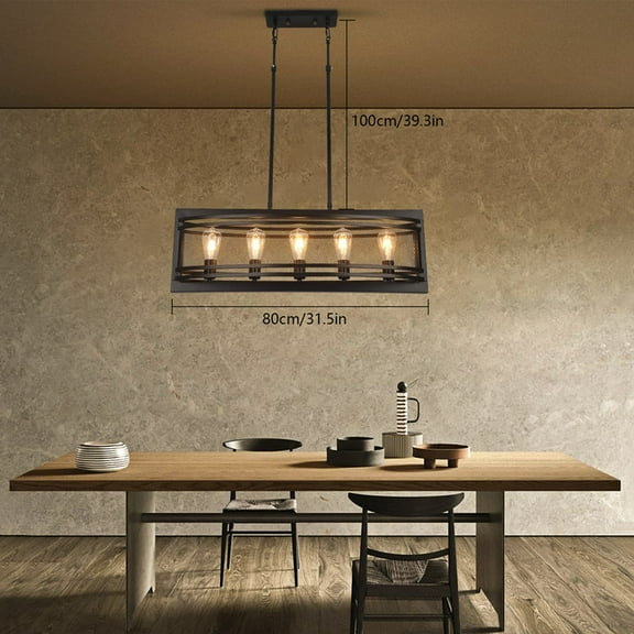 Farmhouse Chandeliers for Dining Room, Rustic Kitchen Island Light Fixture, 5-Light Linear Pendant Lighting Rectangular Chandelier, Metal Solid Chandelier without Bulb