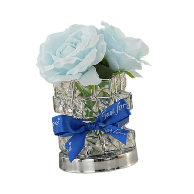 Lámpara de mesa LED romántica con forma de rosa, recargable, regulable, diseño único con forma de flor. azul
