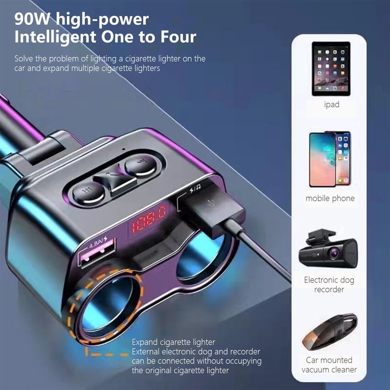 connect phone to car through cigarette lighter Fast Car Charger, Quick Charging 4.8A/90W Phone USB Adapter Rapid Plug 2  Port Cigarette Lighter Charger Flush Compatible Samsung, Tablet, iPhone,  iPad, LG, Automobile Charger