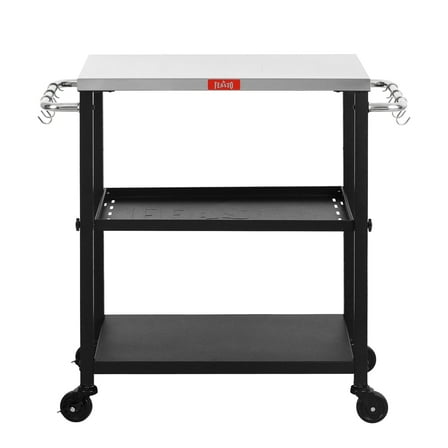 Feasto Adjustable 3-Tier Outdoor/Indoor Food Prep Cart Work Table with Stainless Steel Table Top