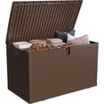 thumbnail image 4 of YUSAZENS Boîte de Rangement Extérieure de 120 Gallons, Résine Plastique, Résistante aux Intempéries, Contenant Organisateur d'Outils de Patio Brun, 4 of 8