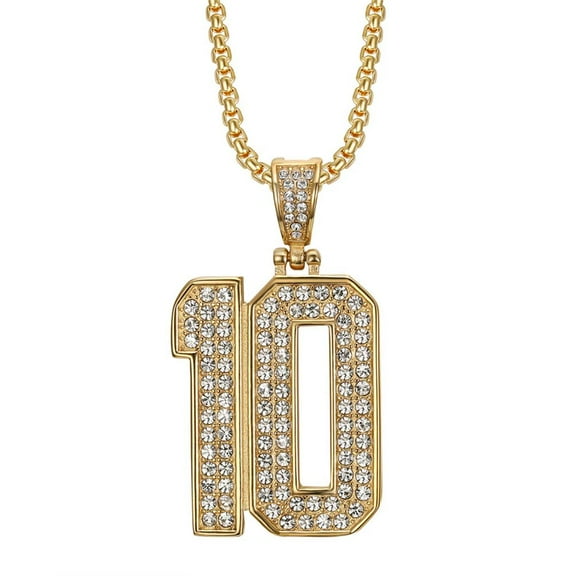 PAURO Number 10 Necklace for Men Long Chain Gold/Silver Plated Stainless Steel Cubic Zirconia Dainty Personalized Pendant Statement Jewelry Gold 10 Without Chain