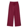 thumbnail image 6 of Gytharion Casual Wide Leg Pants for Women Solid Color Fashion High Waisted Drawstring Trousers Split Hem Pants with Pockets, 6 of 6