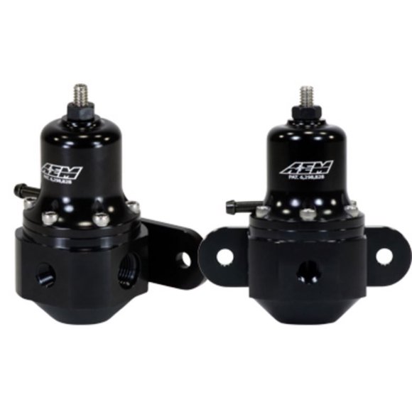 AEM Electronics Fuel Pressure Regulator 25-305BK 40-130 PSI; -6 AN Inlet/Stock Outlet; Gasoline; Billet; Aluminum