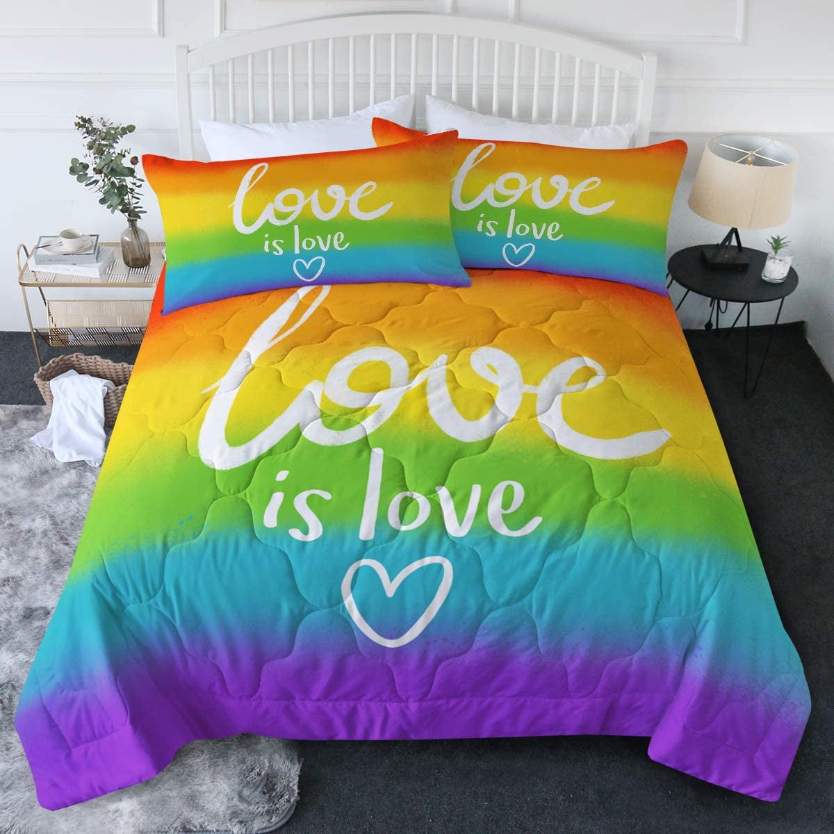 Rainbow Bed Set King Comforter Sets For Teen Girls Boys 3 Piece Love Is