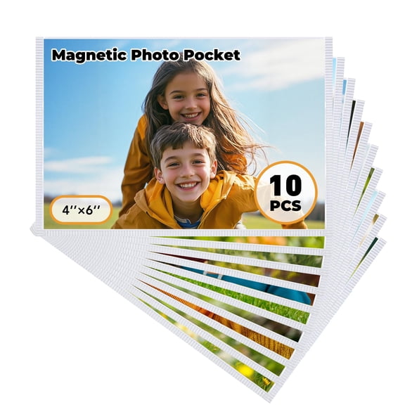 YaoShop Magnetic Picture Frames for Refrigerator 4x6, 10 Pack White Includes 10 reusable magnetic frames for standard 4x6 photos with full magnetic backing for refrigerators and lockers