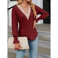 thumbnail image 4 of Arvbitana Women Knit Tops Long Sleeve T-shirt V Neck Contrast Color Sweater Loose Fall Pullover Casual Tops for Casual Daily, 4 of 8