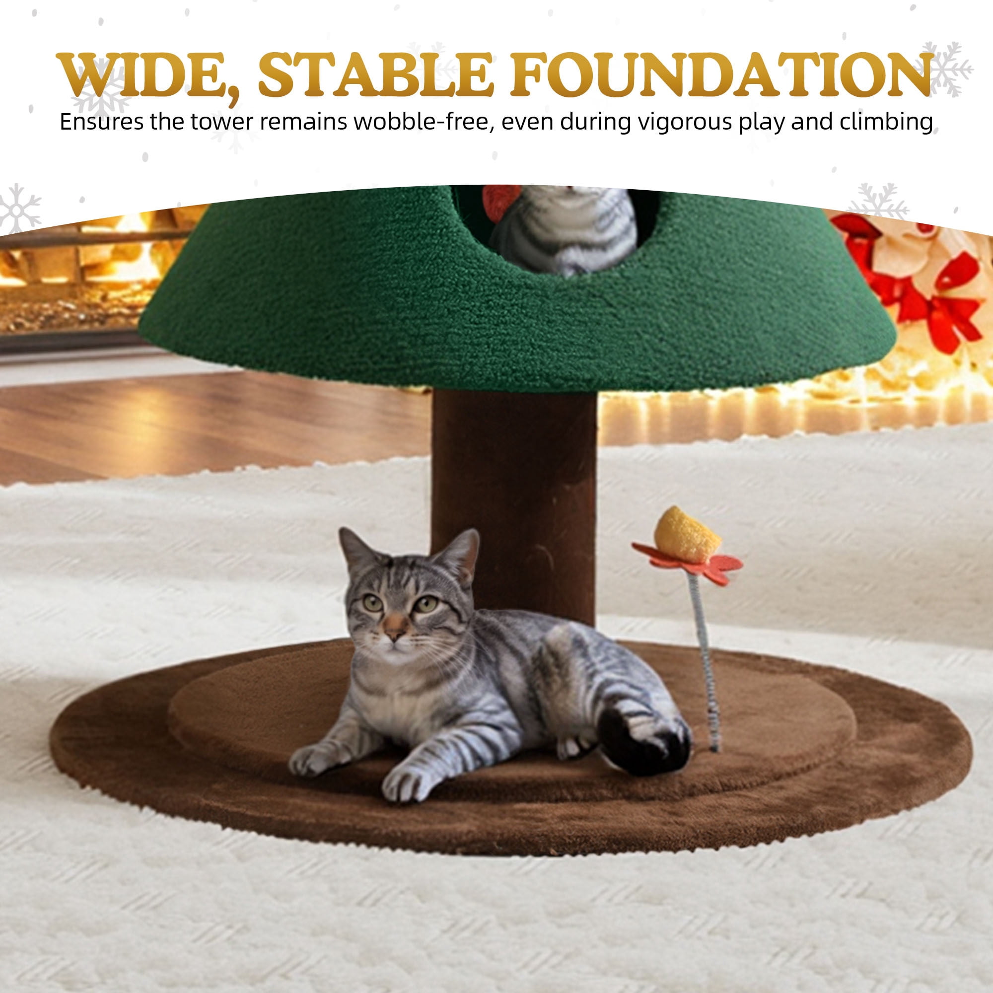 Uforic 60 Inch Christmas Themed Cat Tree, Multi-Level Festive Cat Tower with 2 Semi-Enclosed Cat Houses for Holiday Home Decor