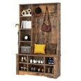 thumbnail image 3 of Dextrus 39" Hall Tree with Shoe Storage, Coat Rack with Bench for Entryway Corner Narrow Adjustable Shelf, Brown, 3 of 10