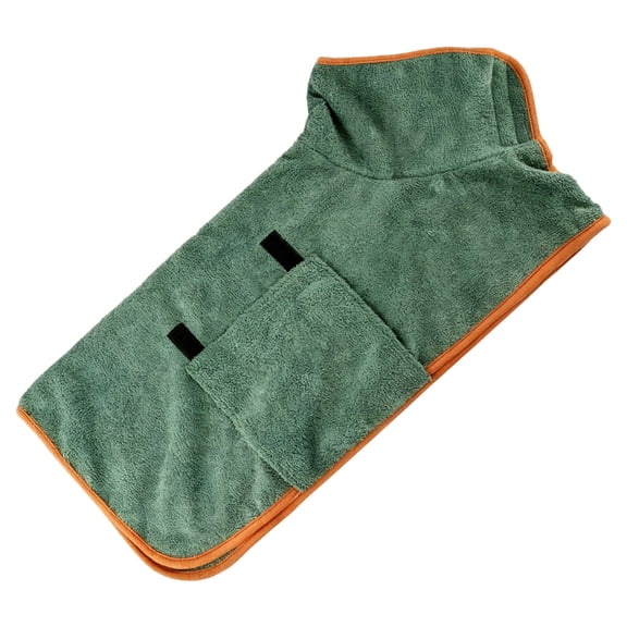 Green Dog Drying Coat, Fast Drying Dog Towel Robe for 27-38 lbs / 12.5-17.5 kg Pets, Super Absorbent Microfiber Pet Bathrobe, L