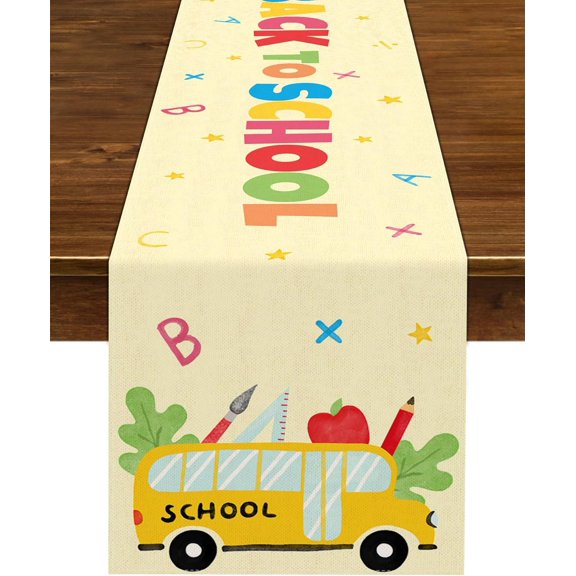 Welcome Back to School Table Runner School Bus Kids First Day of School Party Decoration Holiday Home Kitchen Dining Room Decor