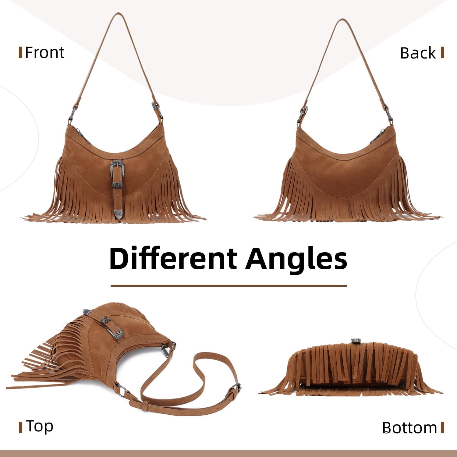 Fringe Hobo Purse for Women Tassel Shoulder Bag Vintage Suede Handbag Hippie Western Tassel Bag