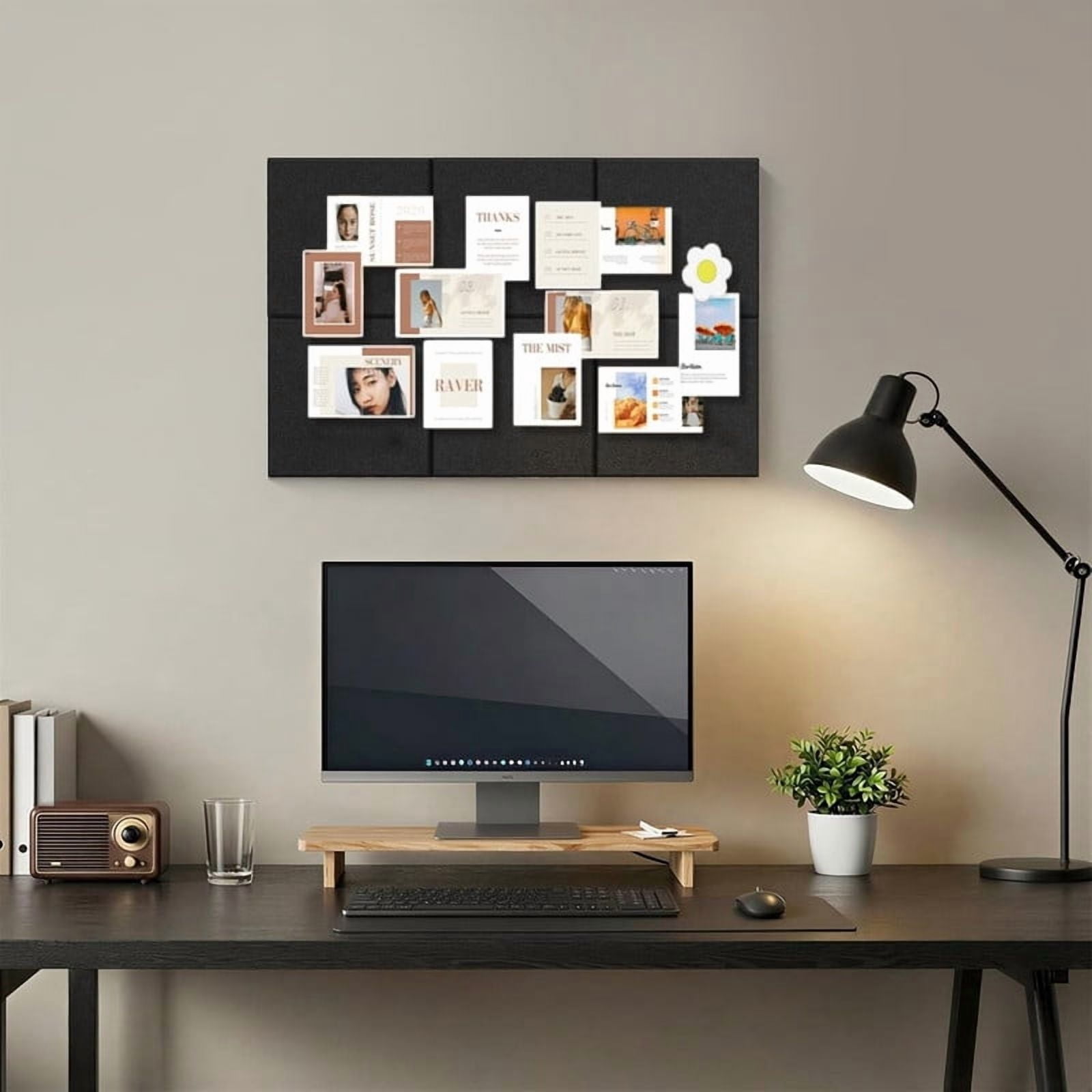 Easy4Home Large Cork Board for Wall 36"x24" Self Adhesive Bulletin Pin Board, 6 Pack Felt Wall Tiles, Black