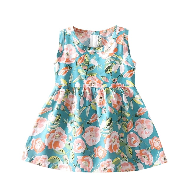 Odeerbi Niñas Verano Algodón Vestido Tanque Floral Vestido Sol Sin Mangas A-Vestido Sin Mangas de Princesa