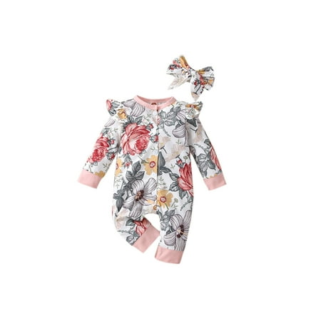 

Binpure Baby’s Print Button down Long Sleeve Jumpsuit with Headband/Hat