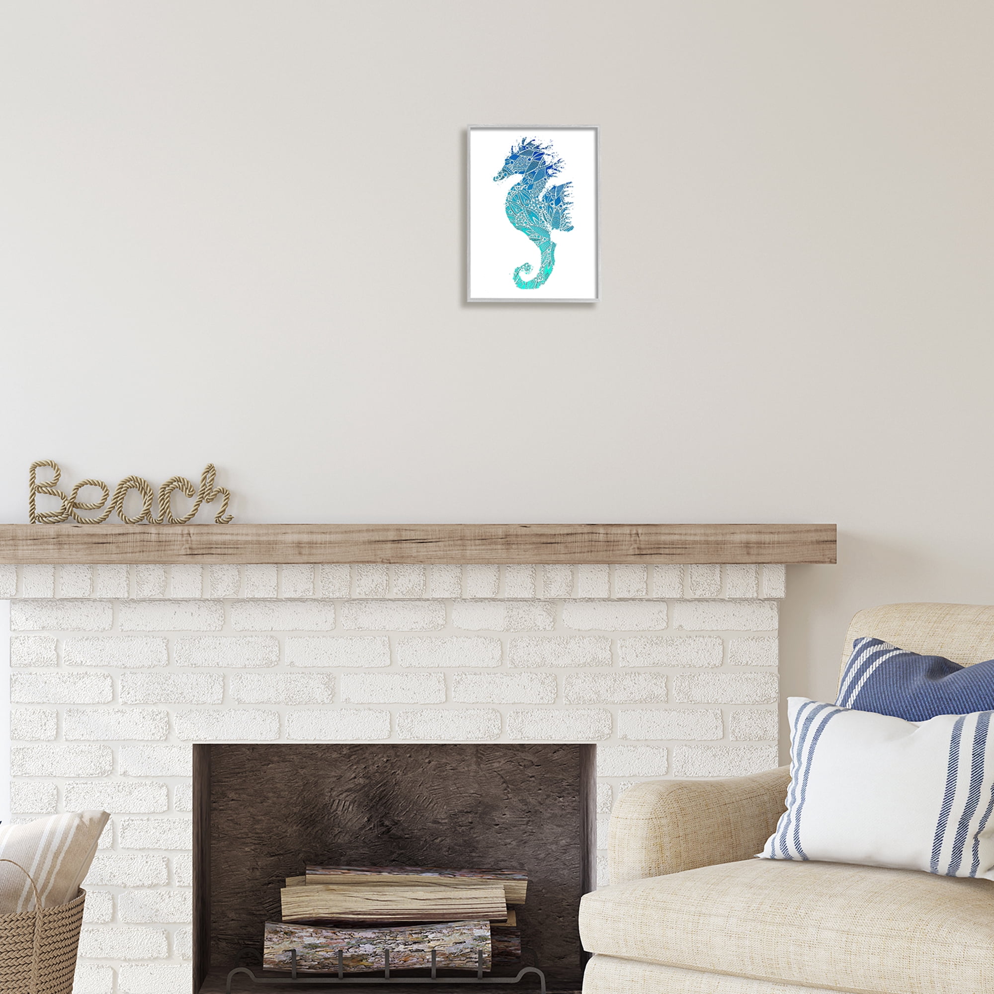 Stupell Industries Fractal Patterned Seahorse Animals & Insects Painting Gray Framed Art Print Wall Art, 11 x 14