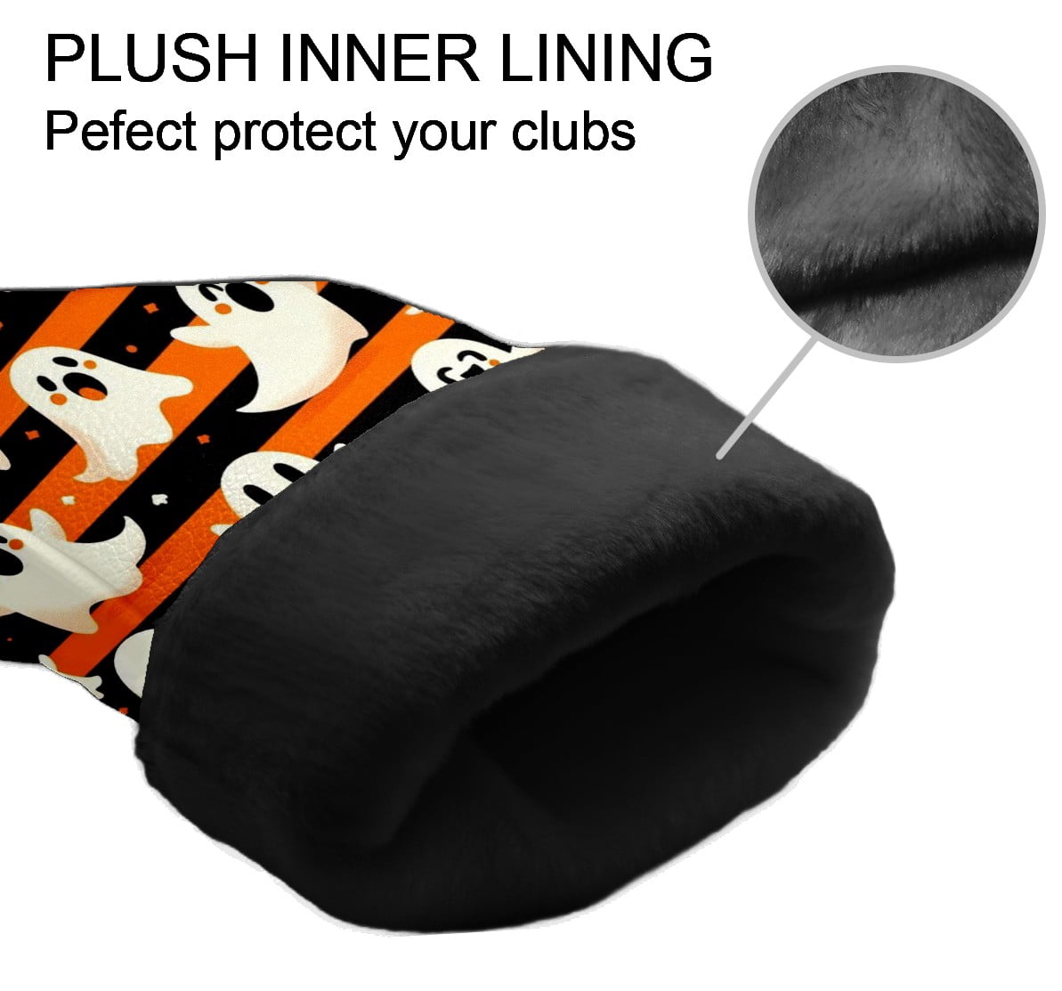 Golf Club Head Covers Orange Stripe Ghost Pumpkin for Driver and Fairway Woods, Premium PU Leather, Waterproof, Velvet Lining, Unisex Golf Gift