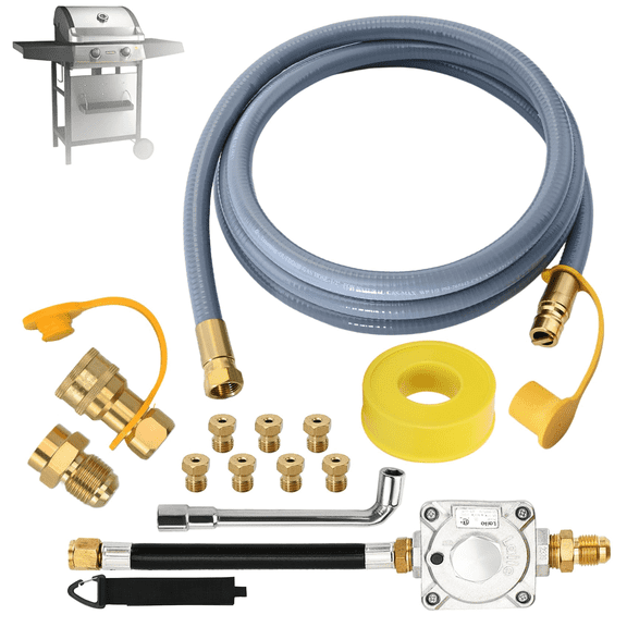 Flngr 15FT Auto Changeover 2-Stage Propane Regulator and Hose Replacement for Kitchen-Aid 710-0003 Gas Grill Conversion Kit