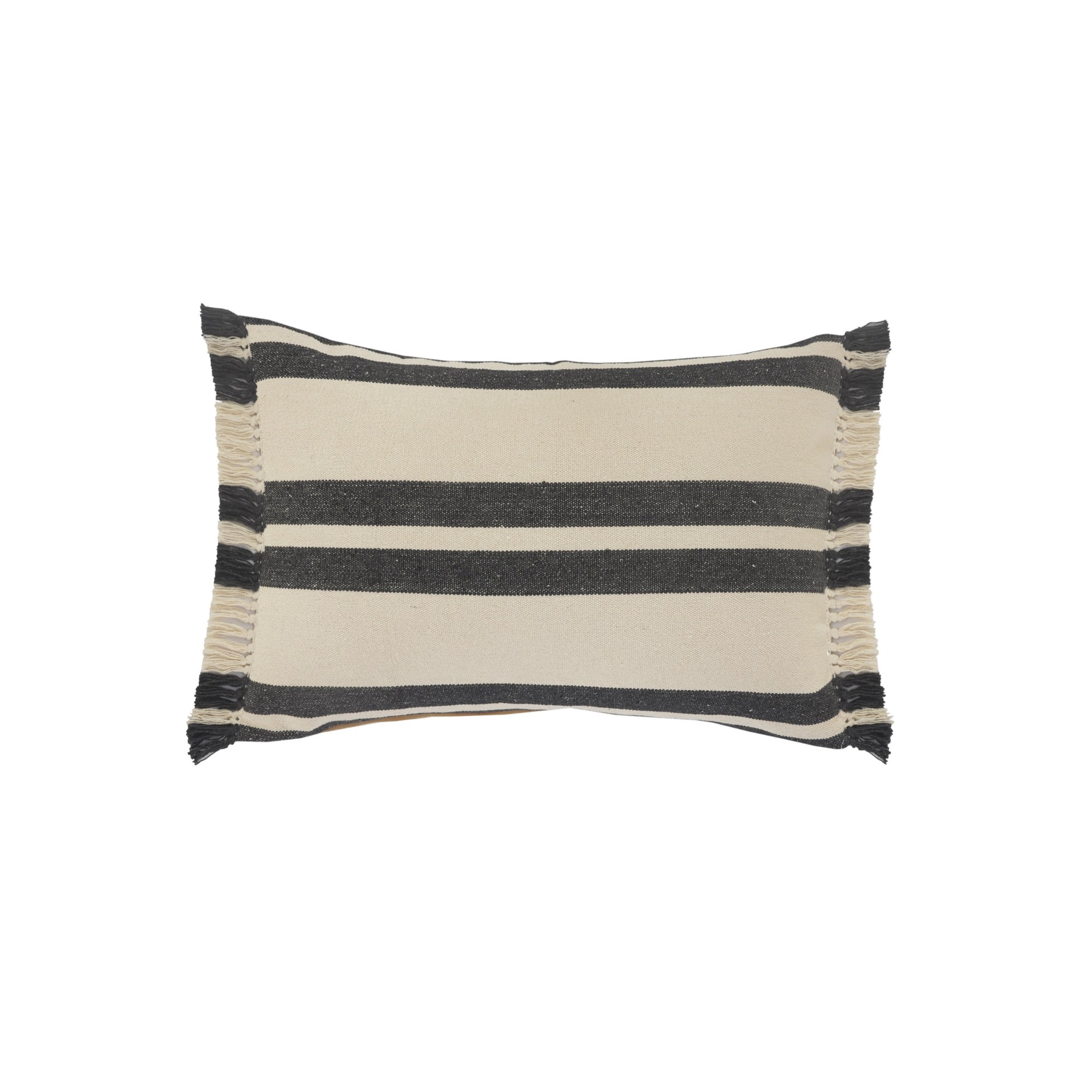 Laddha Home Designs Striped Loomed Rectangular Cotton Lumbar Pillow Cover - 24" - Gray and White