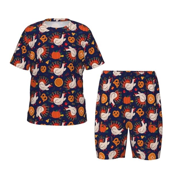 Balery Turkey And Thanksgiving Conjunto de Pijama Infantil de Manga Corta con Estampado – Ropa de Dormir de Algodón Suave-Small