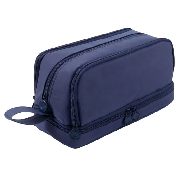 Double Layer Canvas Pencil Case, Large Capacity 3-Compartment Pen Bag, Blackish Green