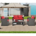 thumbnail image 3 of Highsound 4 Pieces Outdoor Sectional Sofa, Patio Furniture Sets Manual Weaving Wicker Rattan Patio Conversation Sets with Coffee Table, Red Cushions, 3 of 8