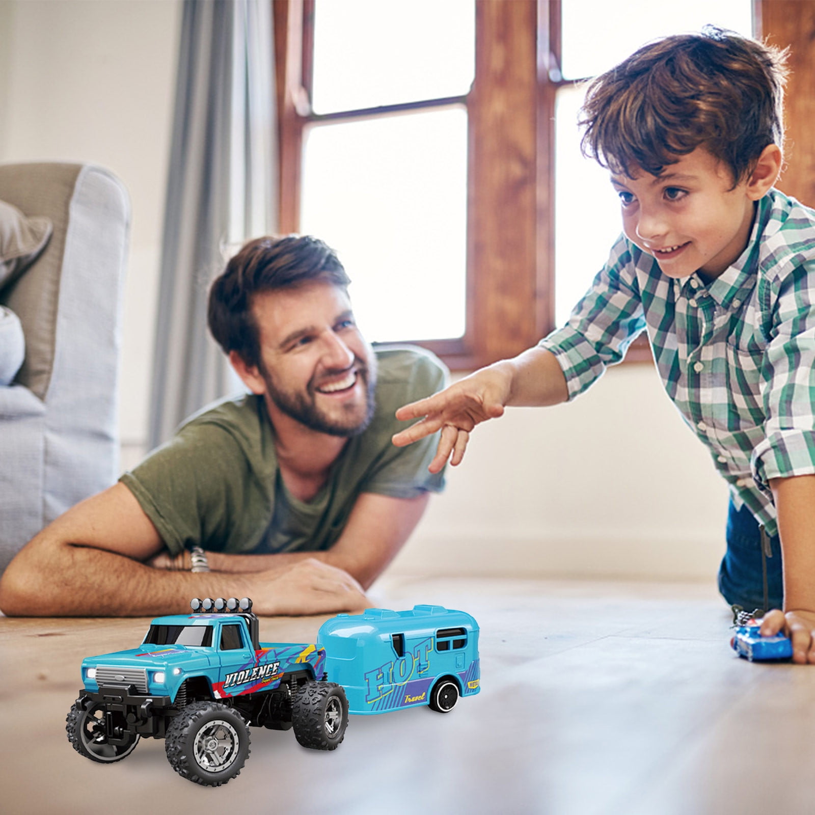 Mini Monster Truck, Mini Monster Truck 1:64 Scale Alloy, 2.4 Ghz Rc Semi Truck with Trailer, Monster Truck Remote Control Car with Lights