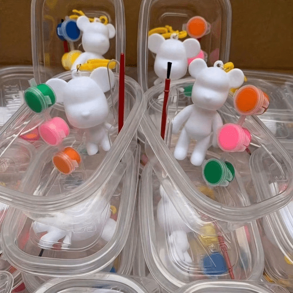 3pieces of creative handmade keychains, colorful bear keychains, made of plastic - to enhance creativity and craftsmanship, homemade plaster set, including paintable little white plaster models
