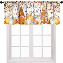 Fall Pumpkin Valance Curtain for Kitchen,Orange Autumn Gnome Thanksgiving Harvest Window Treatment Valances for Bedroom Living Room Bathroom, 54x18 inch