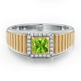 thumbnail image 3 of Gem Stone King 925 Silver and 10K Yellow Gold Green Peridot and White Lab Grown Diamond Statement Ring for Men | 0.89 Cttw | Princess 5MM | Gemstone August Birthstone | Size 12, 3 of 5