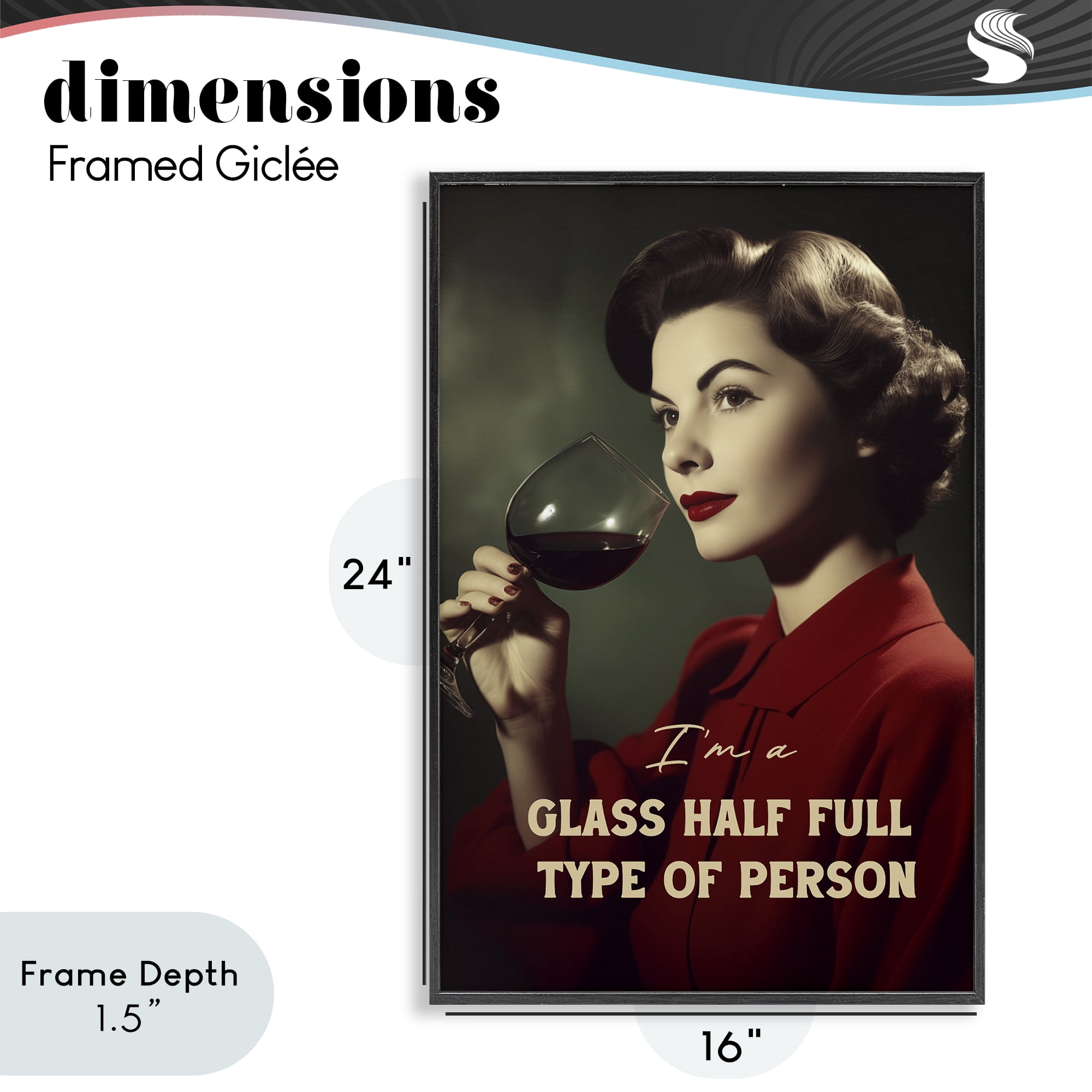 Stupell Industries Glass Half Full Person Black Framed Giclee Art, design by Andreas Magnusson