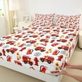 thumbnail image 3 of jejeloiu Fire Truck Full Size Sheets,Equipment Vehicle Theme Bed Sheets,Red White Orange Sheet Sets For Boys Girls,Super Cozy Room Decor,4 Pieces, 3 of 7