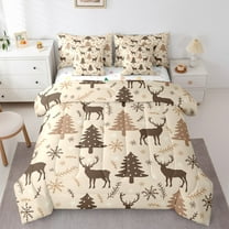 Manfei Christmas Reindeer Print Bedding Comforter Set 7pcs, Stars Xmas Tree Queen Bedding Sets, Winter Snowflake Reversible Queen Sheet Sets, Microfiber Bedroom Decor