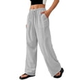 thumbnail image 6 of Nestiefly Linen Pants for Women Flowy Palazzo Pants Loose Boho High Waist Casual Wide Leg Trousers Summer Beach Vacation Clothes Light Gray S, 6 of 6