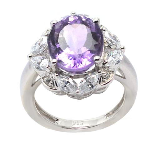 De Buman Sterling Silver Genuine Amethyst and Cubic Zirconia Ring (Size 6.75) by Overstock