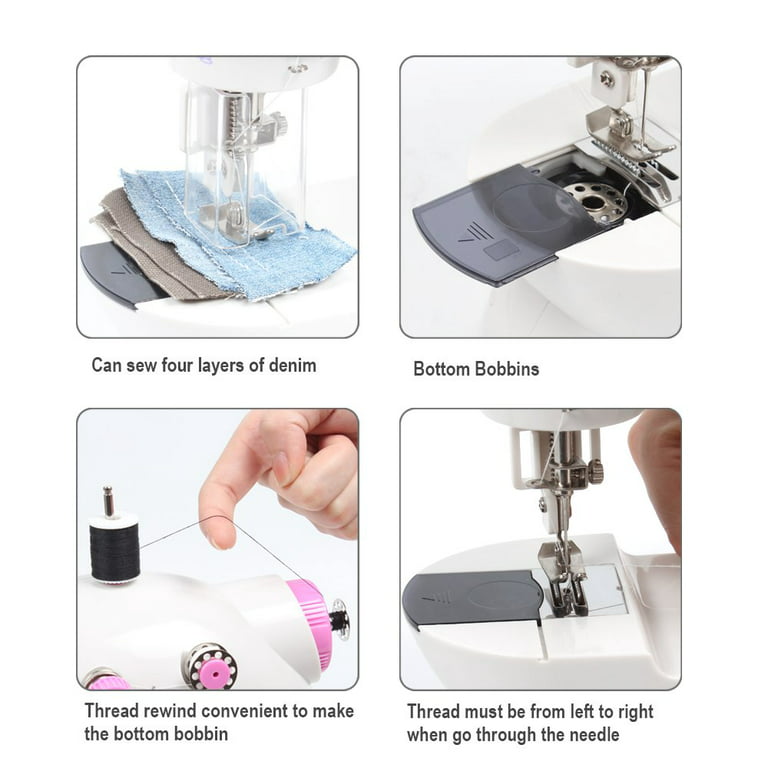 Mini Sewing Machine with Extension Table, Adjustable 2-Speed 2-Thread Sewing Machine, Portable Electric Sewing Machine with Foot Pedal, for Denim