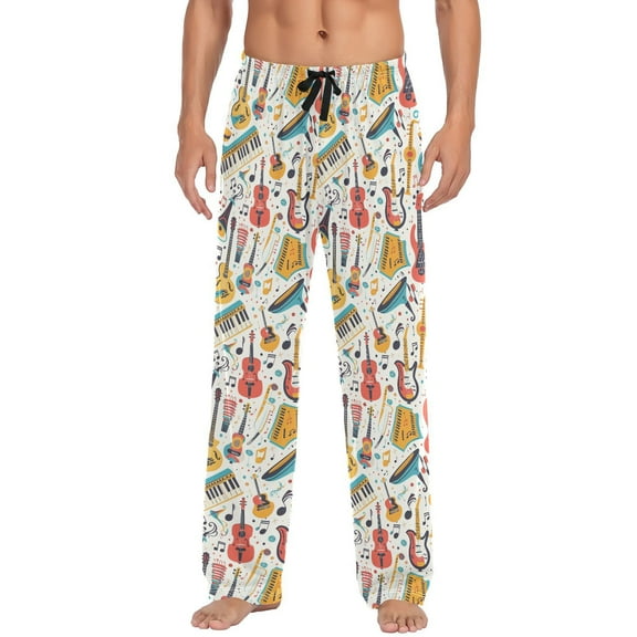 JSTEL Music Note Musical Instrument Men's Sleepwear Mens Pajama Pants Bottoms with Pockets, S