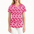 thumbnail image 4 of Minjewel Women's V-Neck Workwear Blouse Short Sleeve Pocket Top Heart Print Side Slit Nurse Uniform Casual Summer Tee,Hot Pink M, 4 of 4