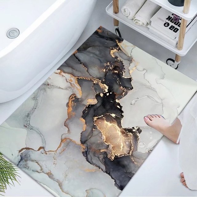 Alfombra de entrada de lujo con efecto bronceado de mármol Cinnamomum Algina, alfombra de entrada sencilla para baño, inodoro, absorbente