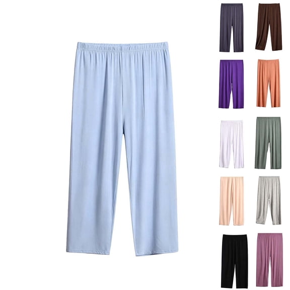 Stamzod Capri Pajama Pants Women Loose Casual Elastic Waist Comfy Pants Workout Yoga Lounge Pants Plus Size Pajamas XXXXXL