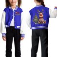 thumbnail image 3 of Staki Girls Bomber Jackets Girl's Christmas Jacket Button Down Long Sleeve Preppy Outerwear(Blue,11-12 Years), 3 of 7