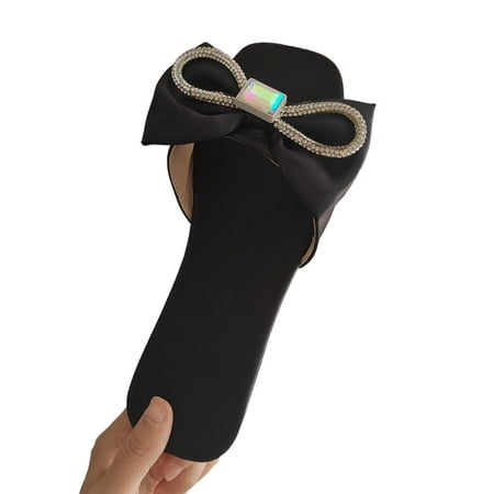 

Sanviglor Women s Flat Sandals Beach Sandal Slip On Slides Indoor&Outdoor Lightweight Comfort Slippers Anti Skid Bowknot Black 7.5