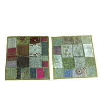 Mogul Vintage Green Cushion Cover Ethnic Embroidered Cotton Patchwork Home Decor Pillow Case