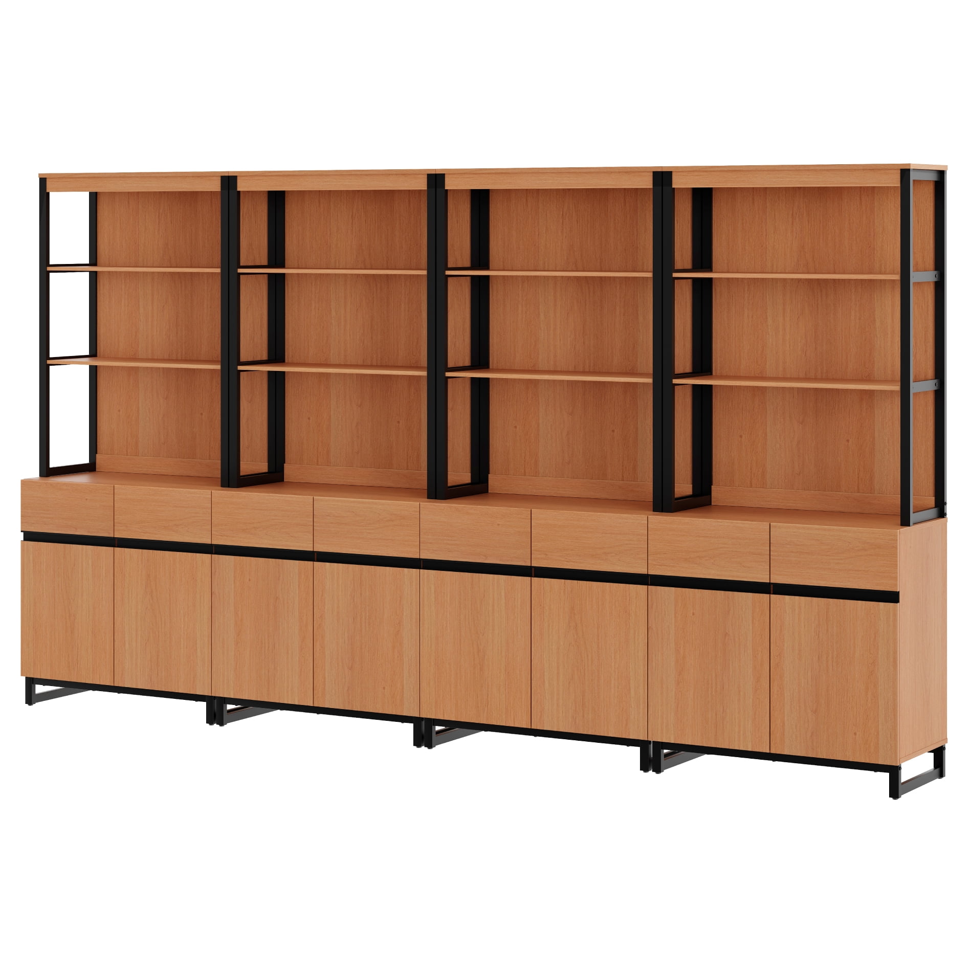 WAMPAT 4-Piece Modern 72" Tall Library Bookcases with Metal Base & Adjustable Shelves, Wood Bookshelves with Storage Cabinet & Open Shelves for Home Office & Living Room, Mocha