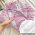 thumbnail image 4 of Full Size Fitted Sheet Set - Pink Plaid 3 Piece Bedding Sets 16" Deep Pocket Fitted Sheet with 2 Pillowcases, White Stripes Modern Grids Geometric Brushed Microfiber Hotel Luxury Bed Sheets, 4 of 9