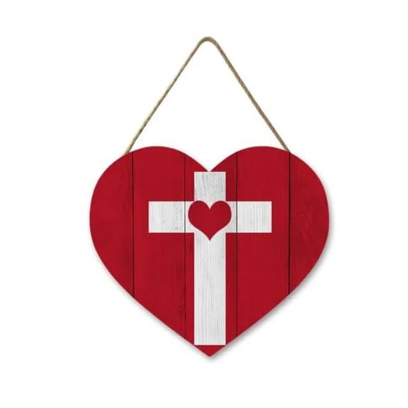 Jinswick Valentines Decorations Red Glittery Heart Shaped Wooden Hanging Sign for Home, Wall, Door Hanger Decor