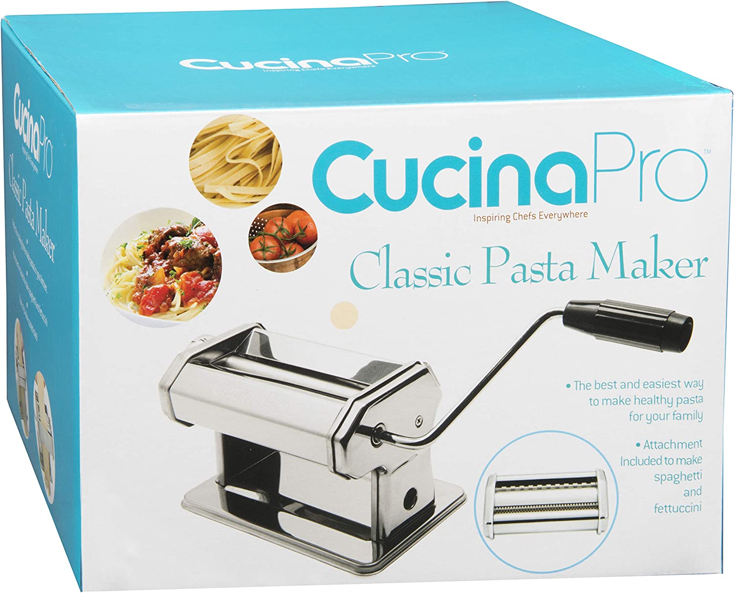 Pasta Maker Machine (177) By Cucina Pro - Heavy Duty Steel Construction - with Fettucine and Spaghetti attachment and Recipes - image 5 of 5