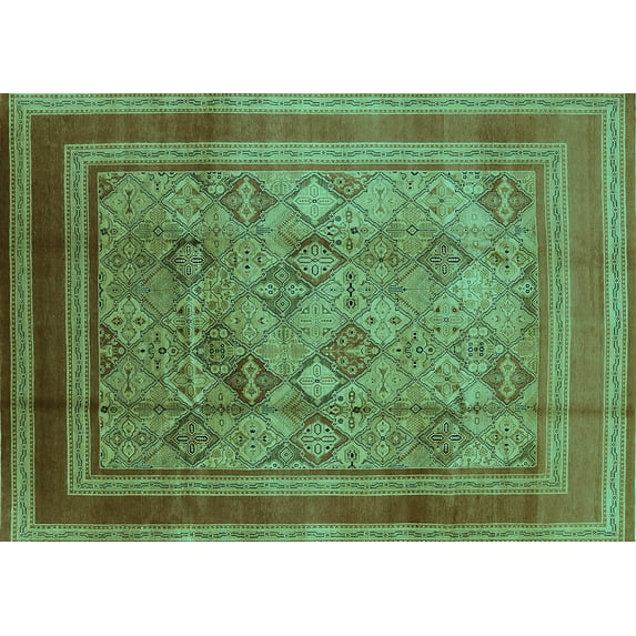 Ahgly Company Machine Washable Indoor Rectangle Oriental Turquoise Blue Industrial Area Rugs, 8' x 10'