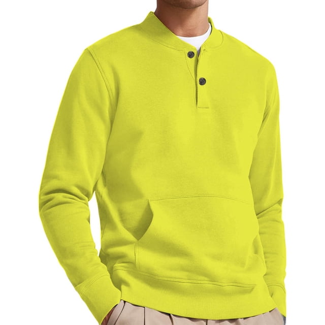 pstuiky manga larga de hombre, Sudadera informal de color liso con bolsillos y botones para hombre, manga larga y cuello en V Tops casuales para hombres xl